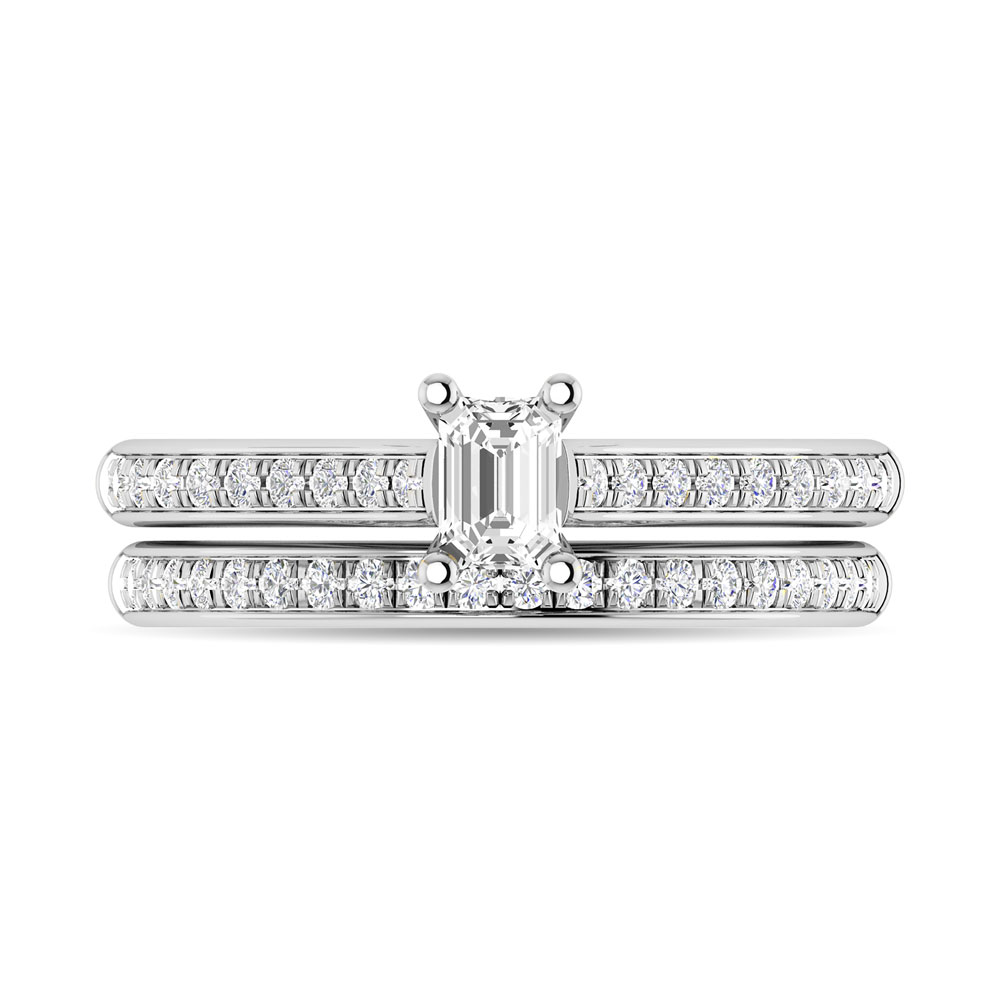 Diamond 3/4 Ct.Tw. Emerald Shape Bridal Ring in 14K White Gold