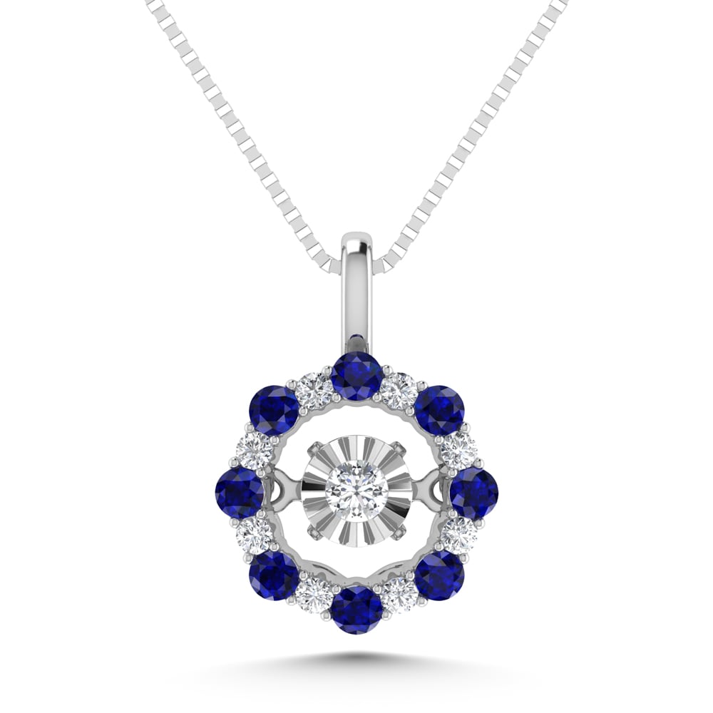 Diamond 7/8 Ct.Tw. And Blue Sapphire Fashion Pendant in 14K White Gold