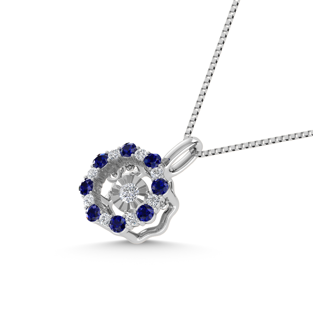 Diamond 7/8 Ct.Tw. And Blue Sapphire Fashion Pendant in 14K White Gold