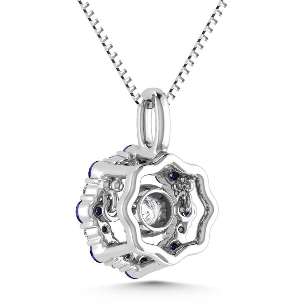 Diamond 7/8 Ct.Tw. And Blue Sapphire Fashion Pendant in 14K White Gold