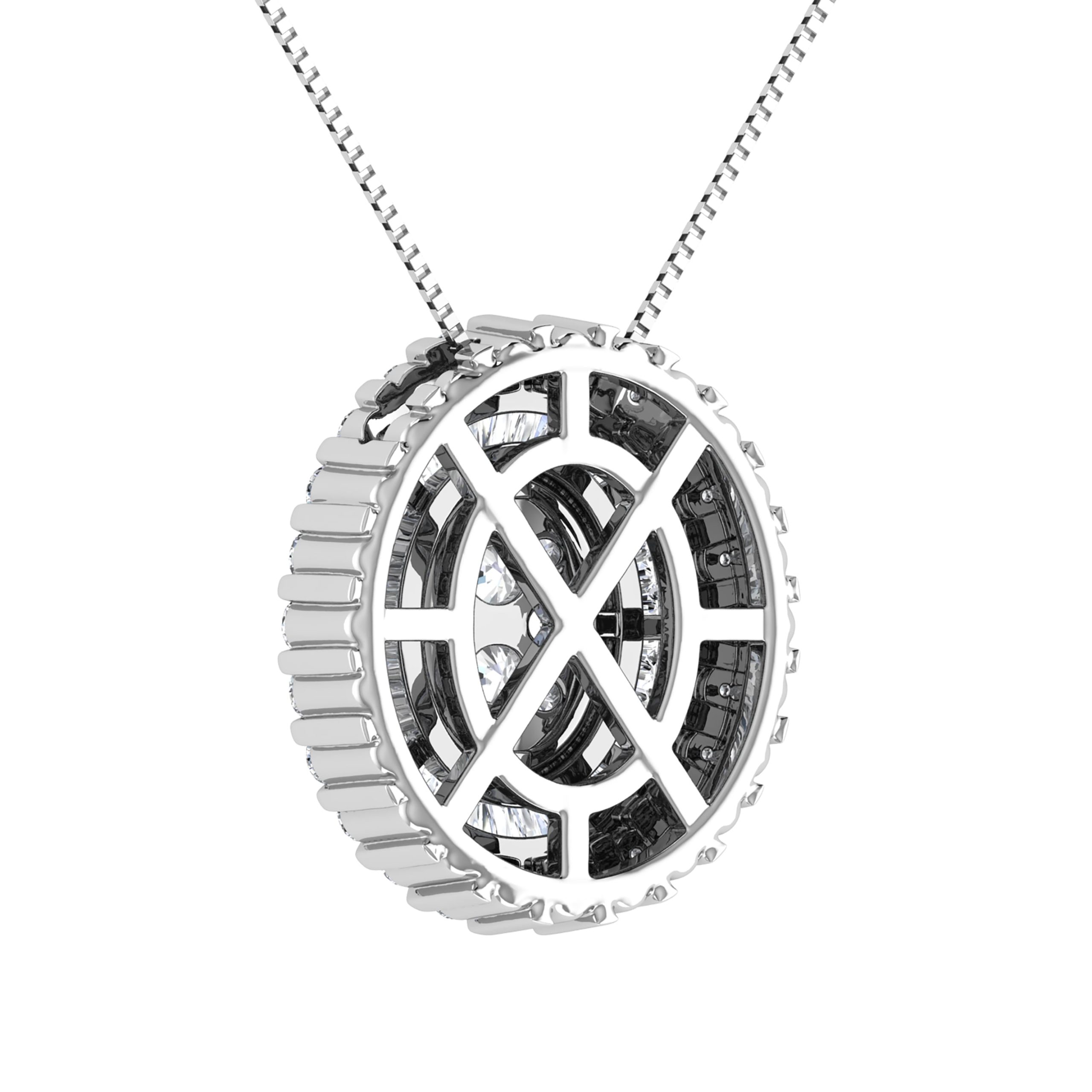 14K White Gold 3/4.Tw. Round and Tapper Diamond Invisible Oval Shape Pendant Pendant