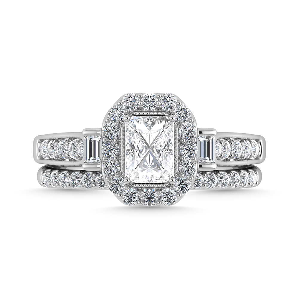 14K White Gold Diamond 1 Ct.Tw. Emerald Shape Bridal Ring