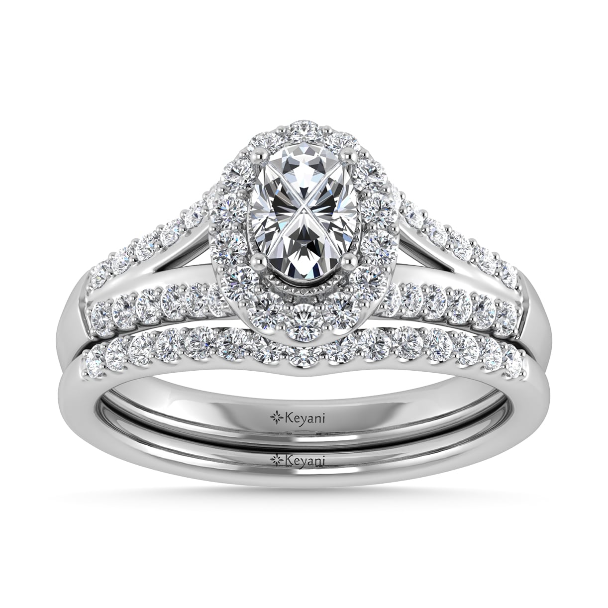 14K White Gold Diamond 1 Ct.Tw. Oval Shape Bridal Ring
