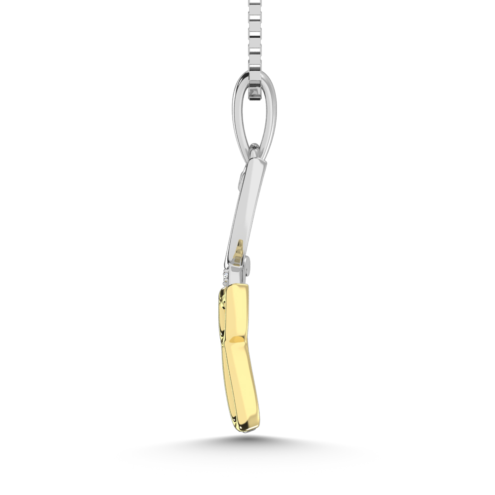 Diamond Accent Cat and Kitten Pendant in Sterling Silver and 10K Yellow Gold 1/50 cts