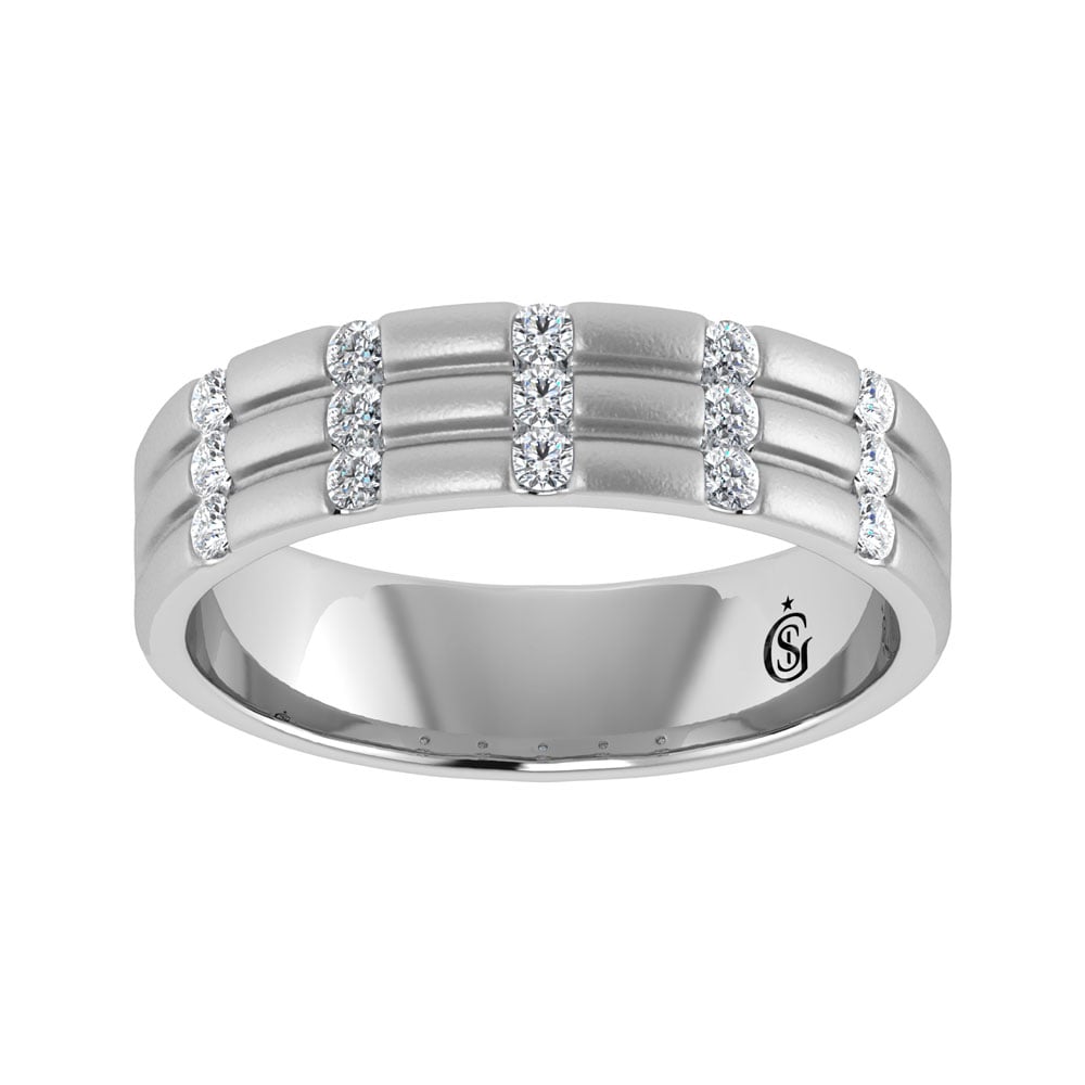 14K White Gold Diamond 1/3.Ct. Tw. Mens Machine Band