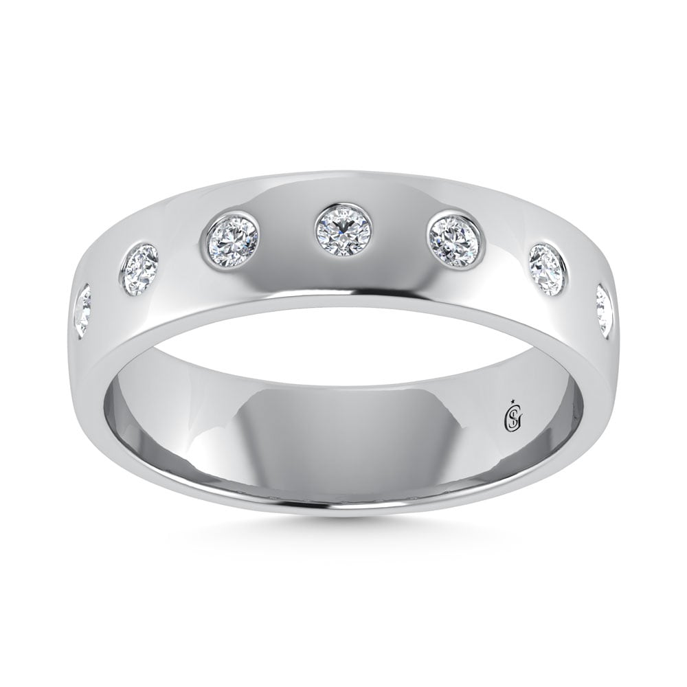 14K White Gold Diamond 1 Ct.Tw. Bezel Set Mens Machine Band