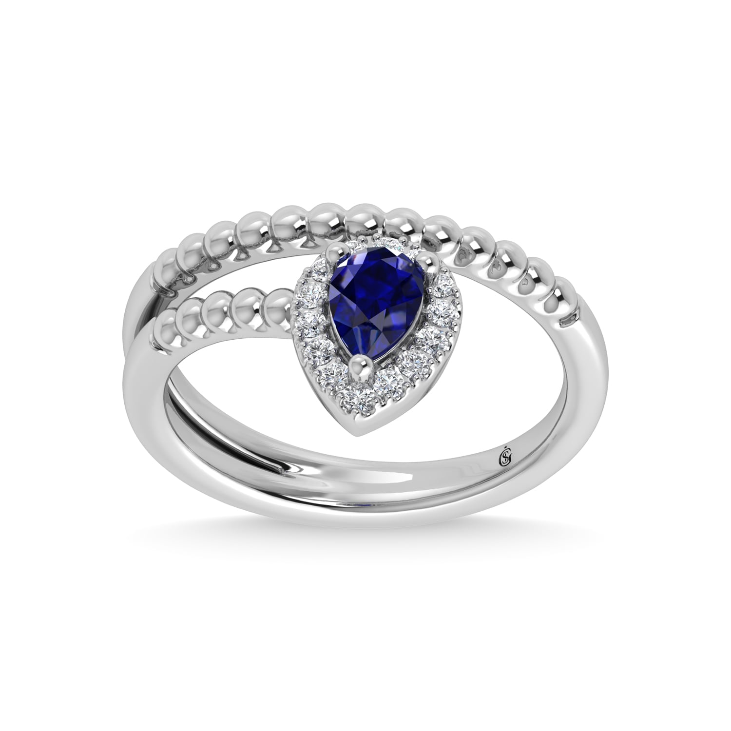 14K White Gold 5/8 Ct.Tw. Diamond and Blue Sapphire Fashion Ring