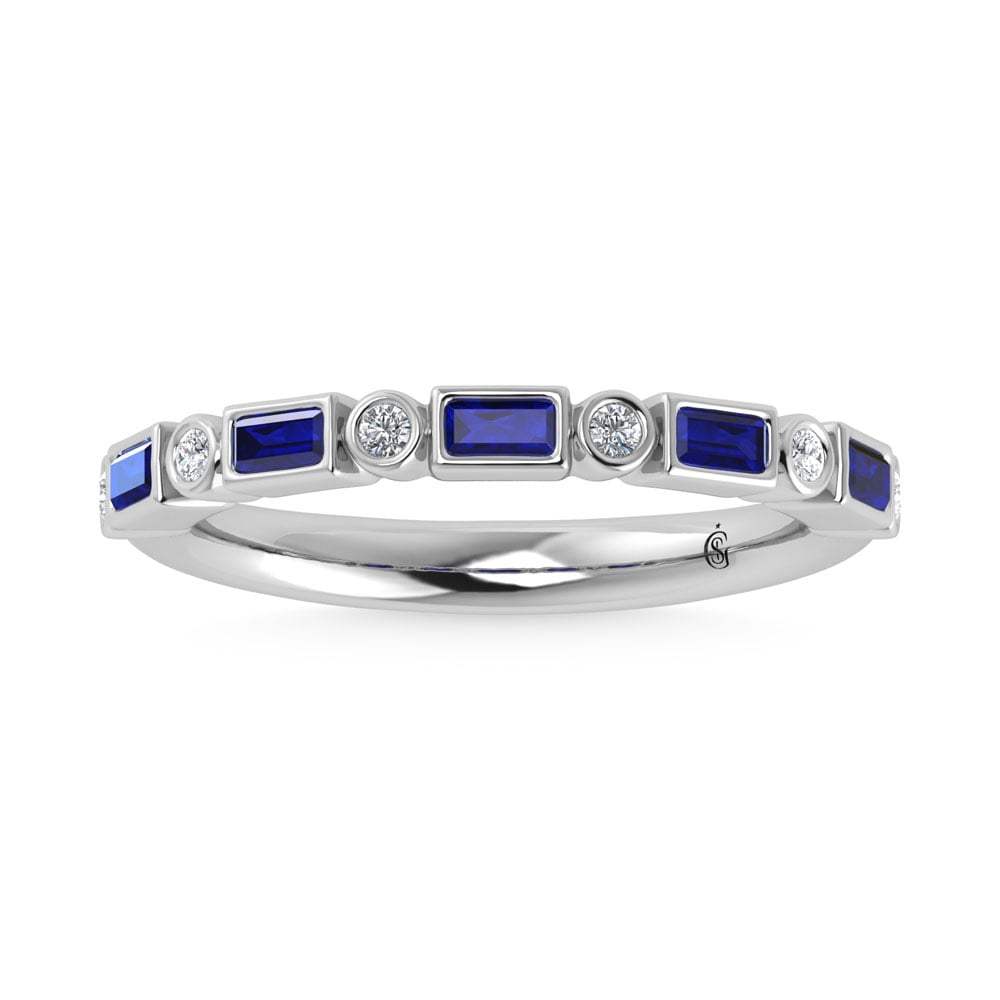 14K White Gold 3/8 Ct.Tw. Alternate Diamond and Blue Sapphire Stackable Band