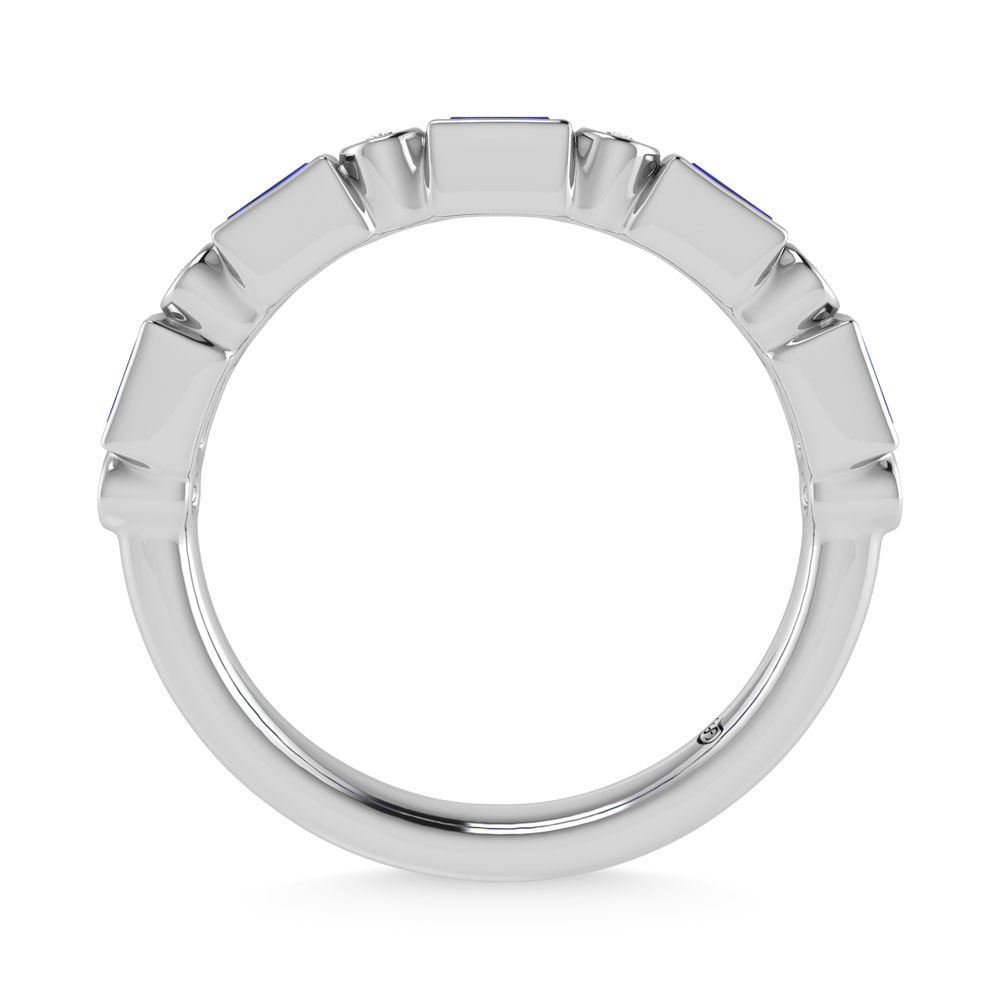 14K White Gold 3/8 Ct.Tw. Alternate Diamond and Blue Sapphire Stackable Band