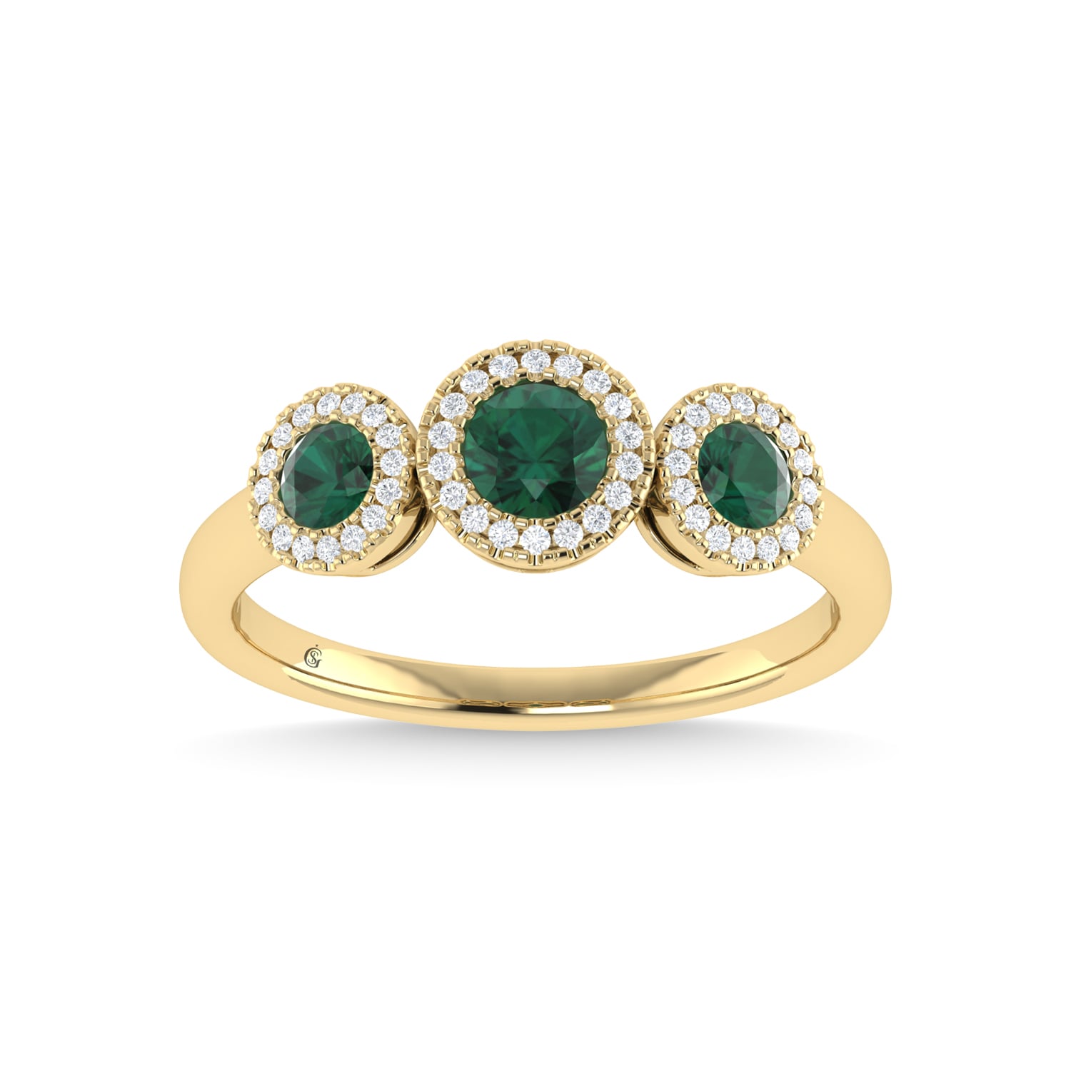 14K Yellow Gold Emerald and Diamond 5/8 Ct.Tw. Fashion Ring