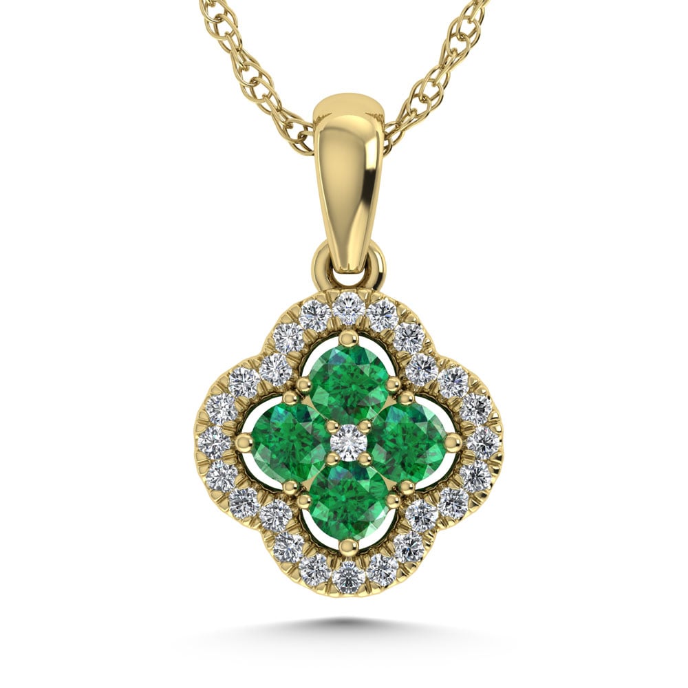 14K Yellow Gold 1/2 Ct.Tw. Diamond and Emerald Fashion Pendant