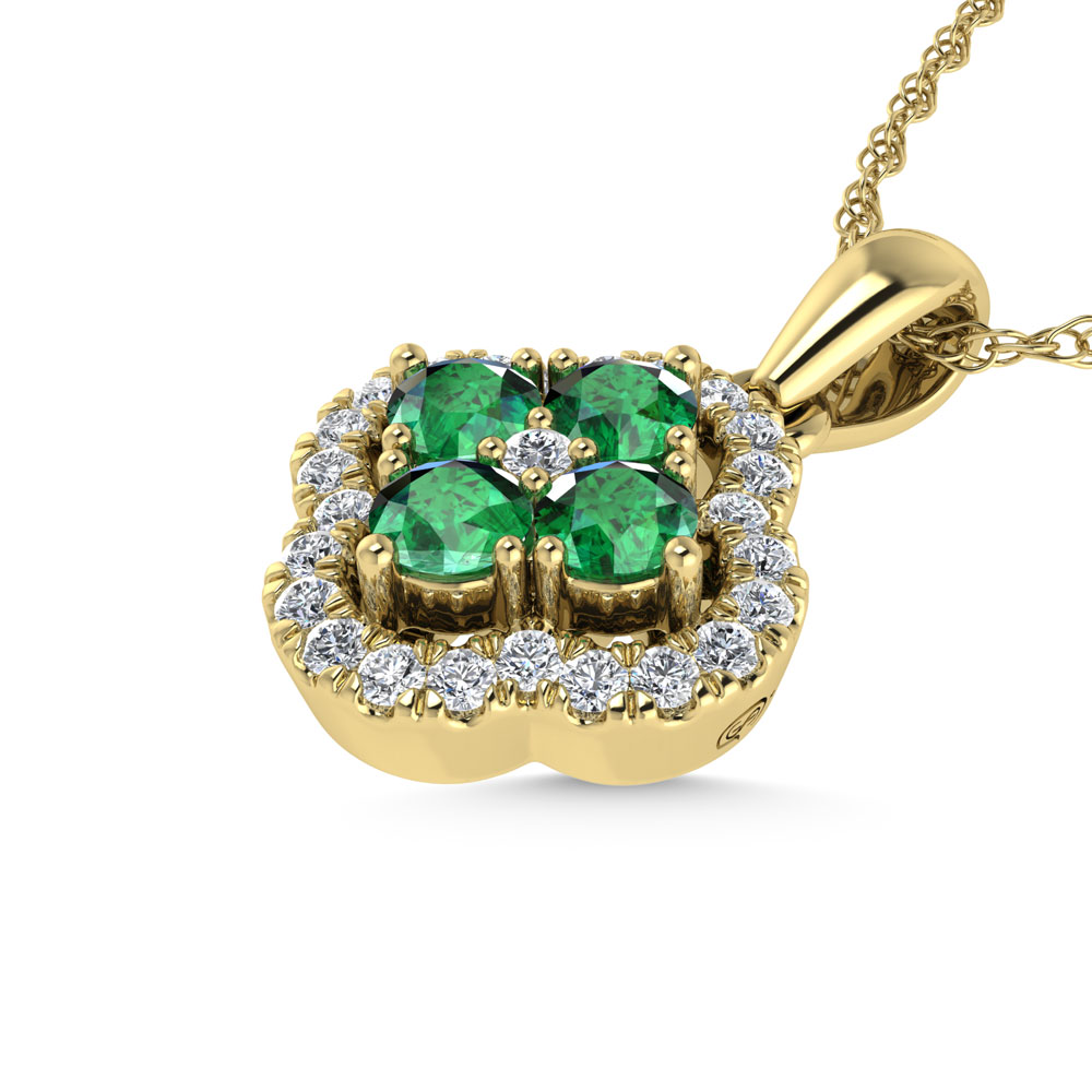 14K Yellow Gold 1/2 Ct.Tw. Diamond and Emerald Fashion Pendant