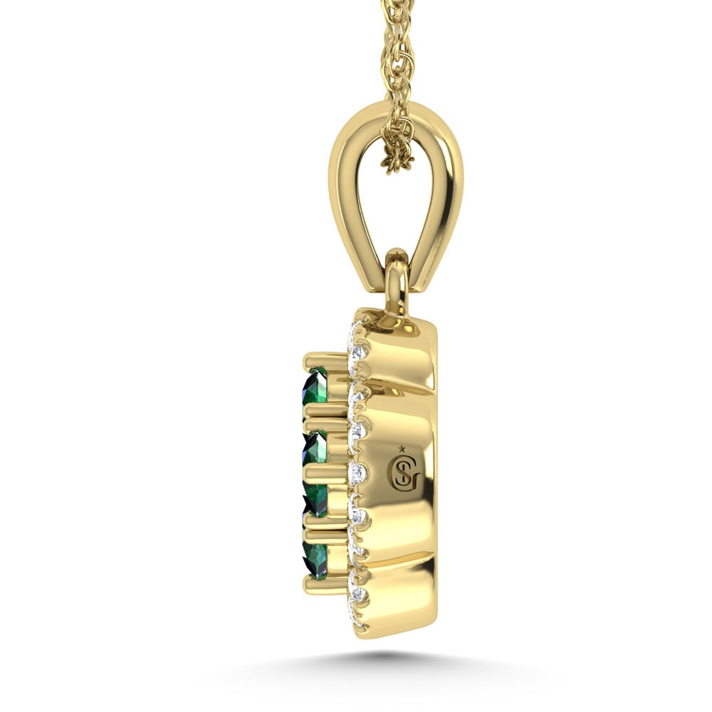 14K Yellow Gold 1/2 Ct.Tw. Diamond and Emerald Fashion Pendant