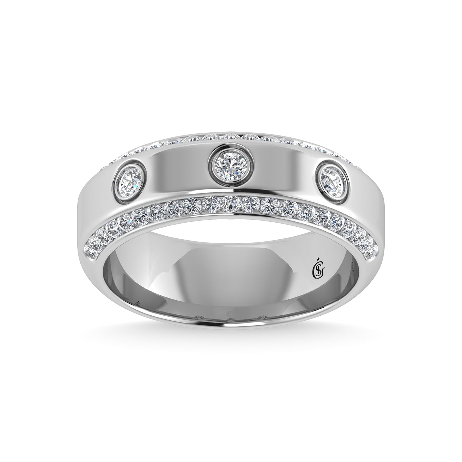 14K White Gold Diamond 3/4 Ct.Tw. Mens Machine Band