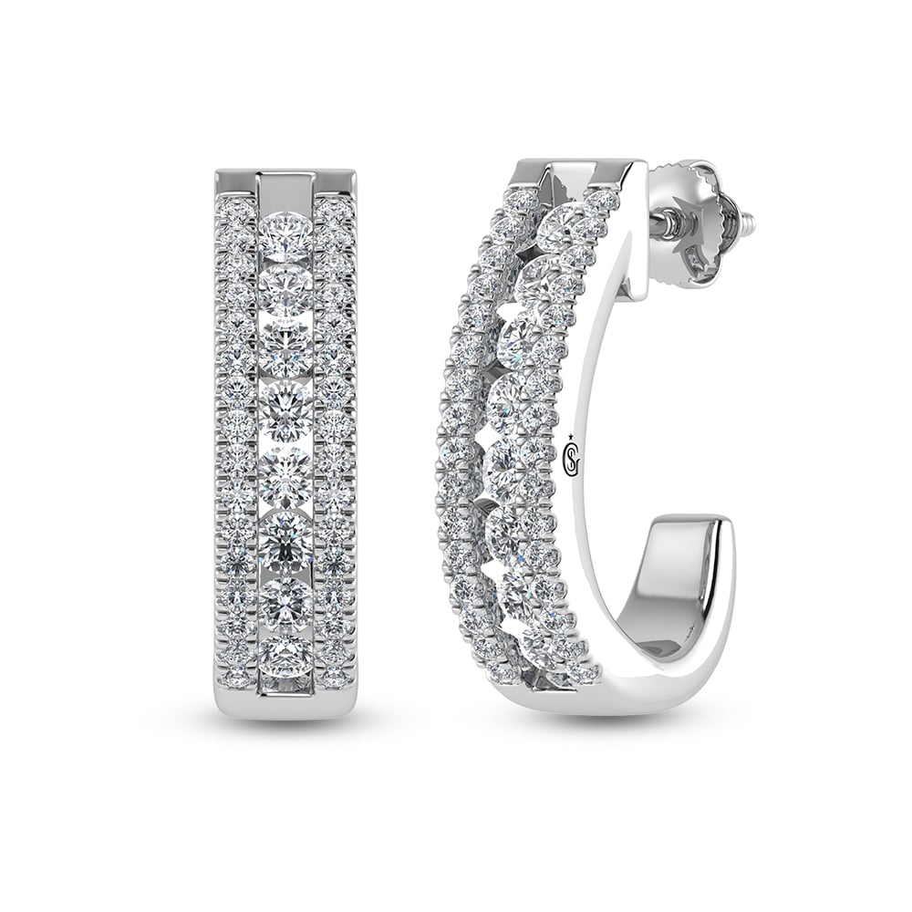 14K White Gold Diamond 1 1/4 Ct.Tw. Hoop Earrings