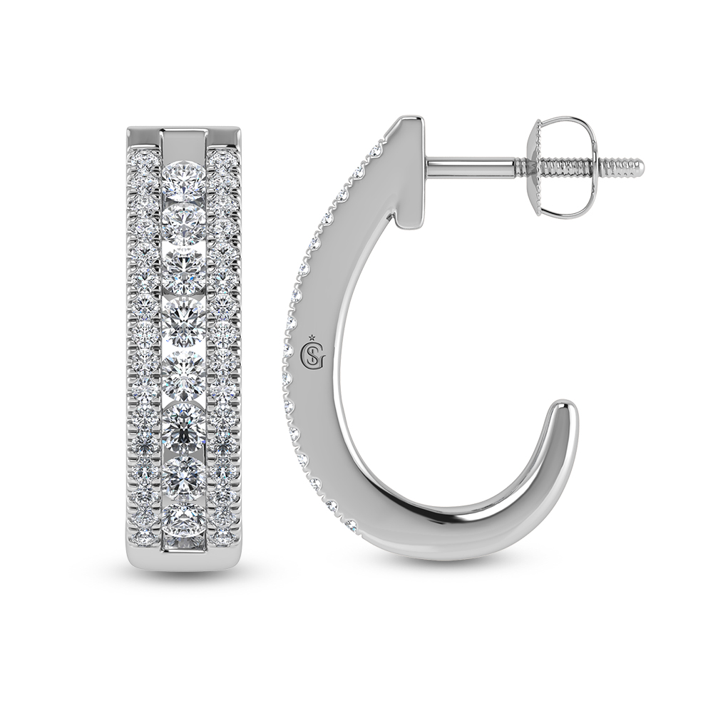 14K White Gold Diamond 1 1/4 Ct.Tw. Hoop Earrings