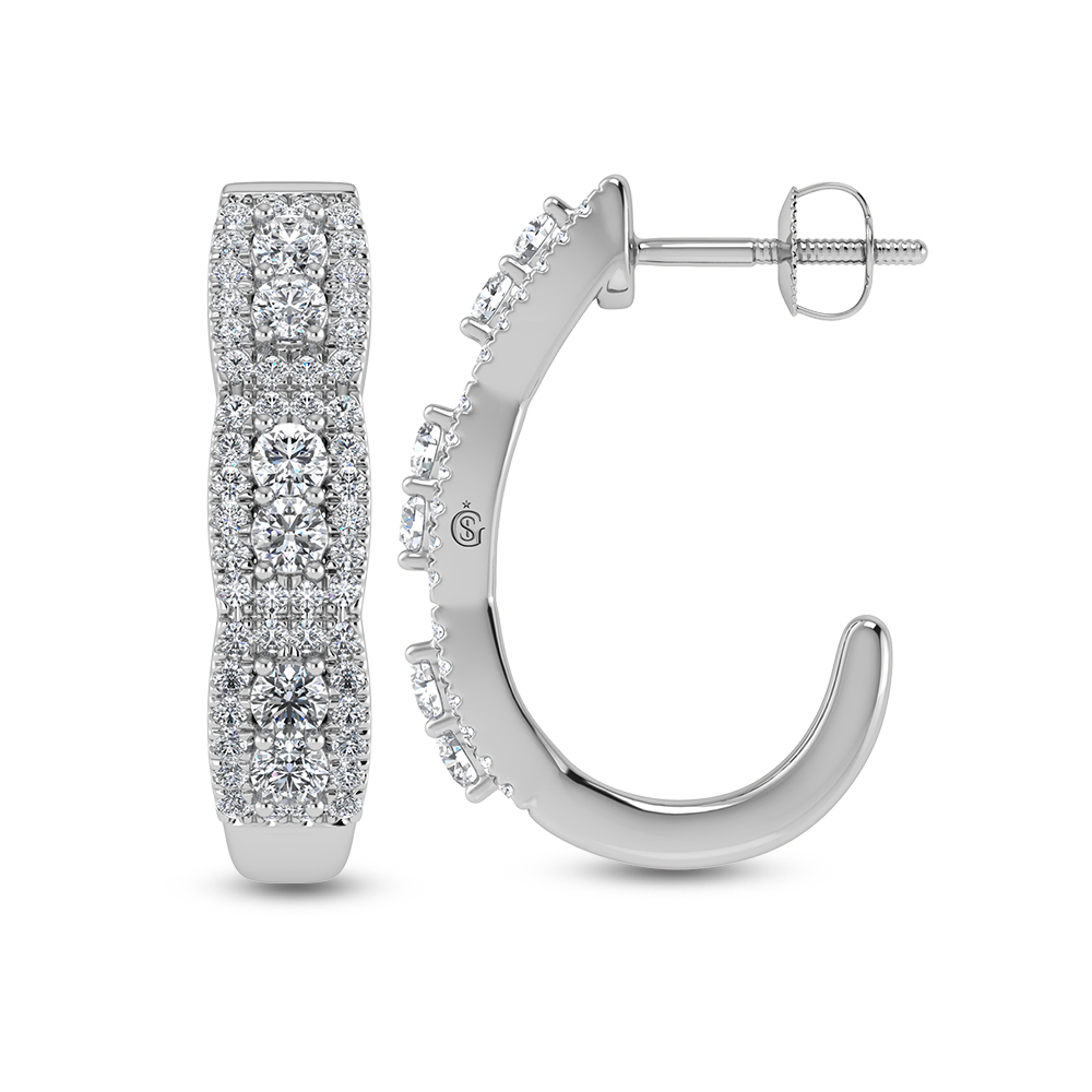 14K White Gold Diamond 1 1/4 Ct.Tw. Hoop Earrings
