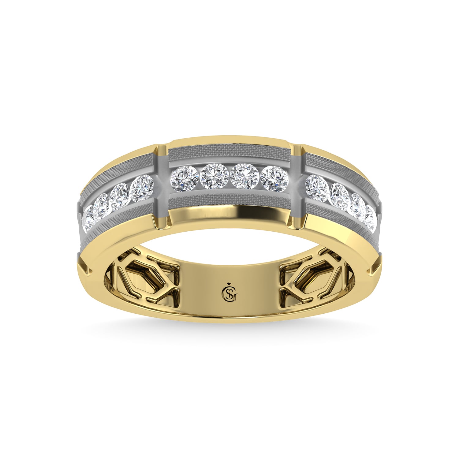 14K Two Tone Diamond 1/2 Ct.Tw. Mens Machine Band
