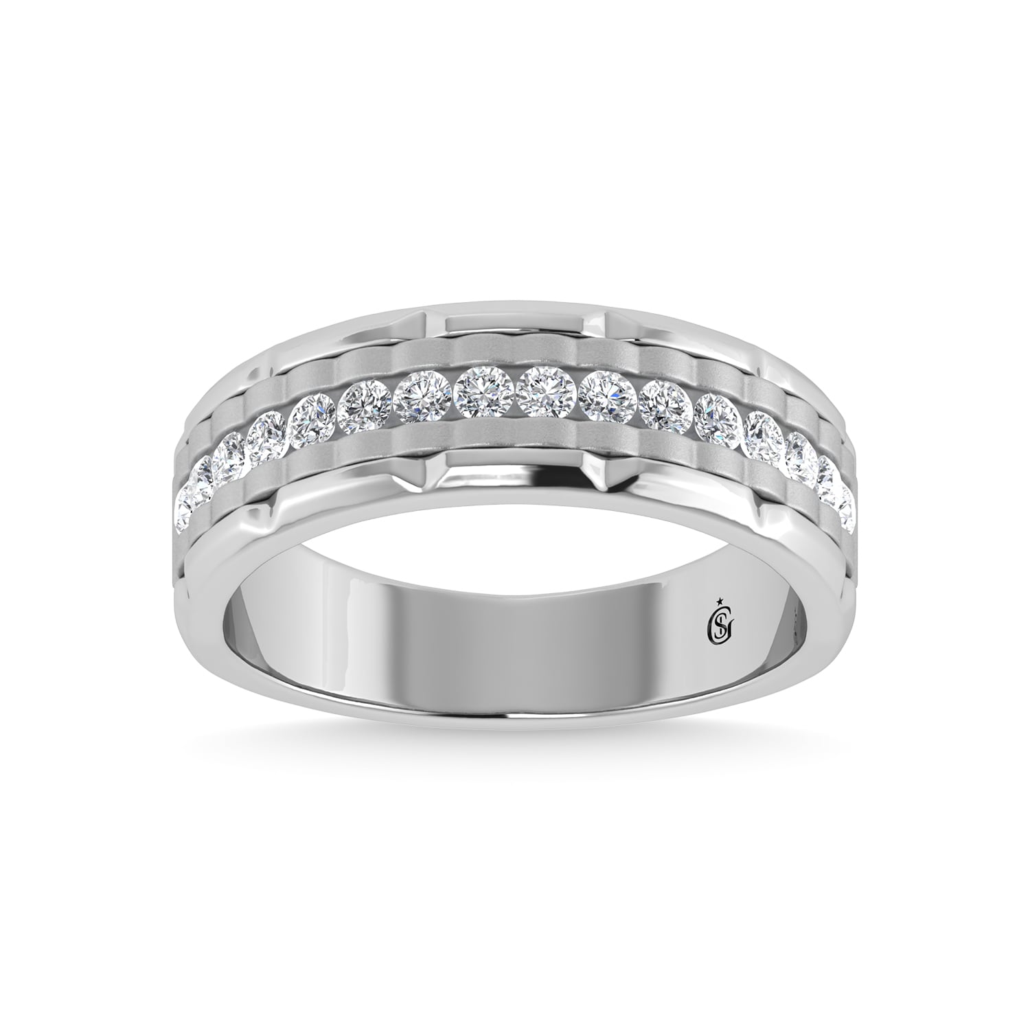 14K White Gold Diamond 1/2 Ct.Tw. Mens Machine Band