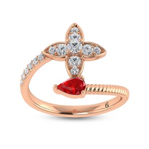 14K Rose Gold Diamond 5/8 Ct.Tw. & Ruby Fashion Earrings