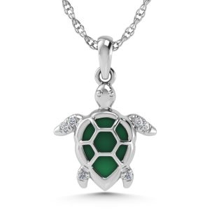 14K White Gold Diamond 7/8 Ct.Tw. Mother of Pearl Tortoise Pendant