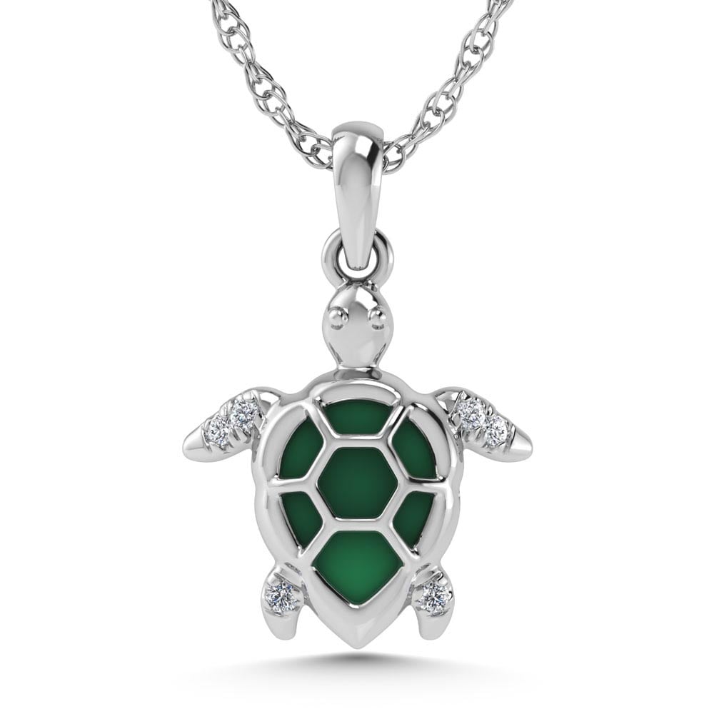 14K White Gold Diamond 7/8 Ct.Tw. Mother of Pearl Tortoise Pendant