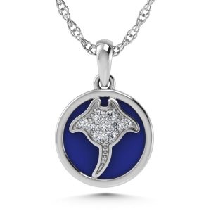 14K White Gold Diamond 7/8 Ct.Tw. Mother of Pearl Skate Fish Pendant