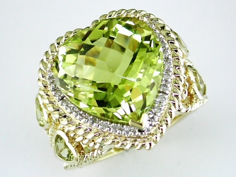DIA & LEMON QUARTZ HEART RING