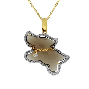 SMOKY QUARTZ & DIA DOG PENDANT