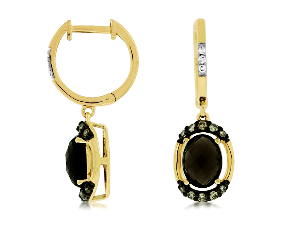 FANCY DIA &SMOKY QUARTZ EARRIN