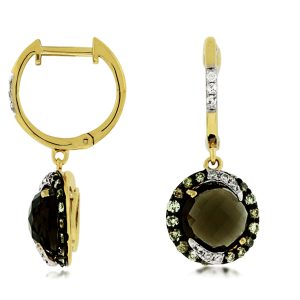 FANCY DIA &SMOKY QUARTZ EARRIN