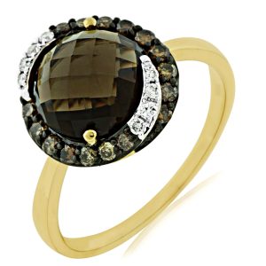 FANCY DIA & SMOKY QUARTZ RING