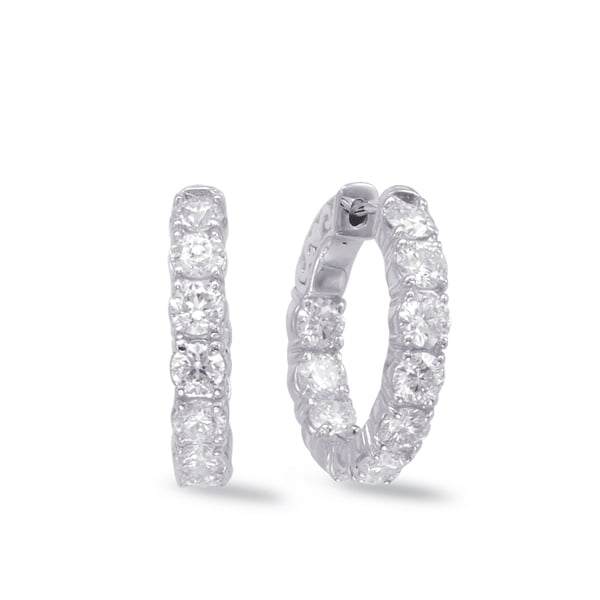 White Gold Hoop Earring 4 Prongs