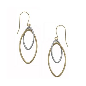 14KT two tone gold double oval shape drop earrings