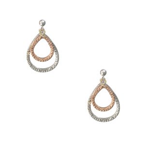 14KT two tone pear shape drop earrings