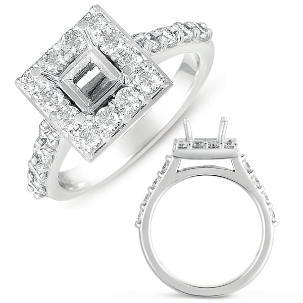 White Gold Halo Ring 5mm sqaure head