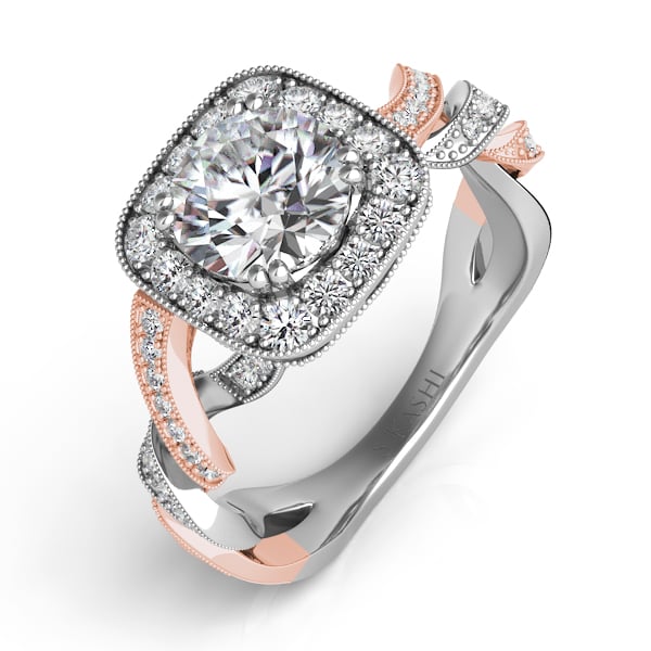 White & Rose Gold Pave Halo RIng