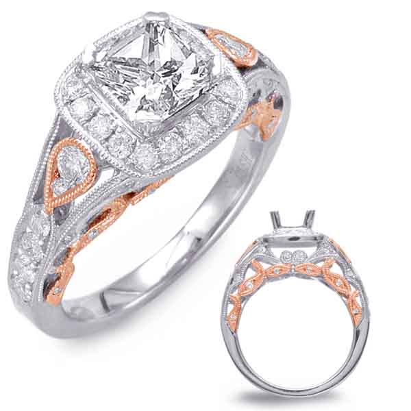 Rose & White Gold Halo Engagement Ring