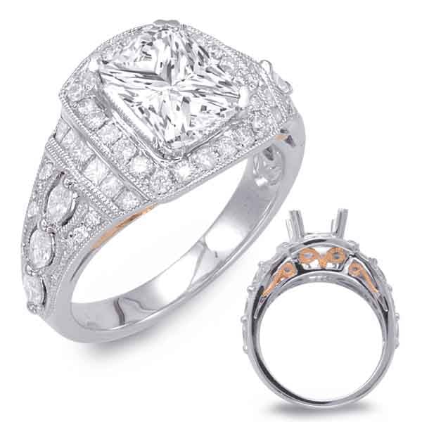 Rose & White Gold Halo Engagement Ring