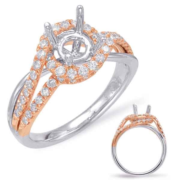 Rose & White Gold Halo Engagement Ring