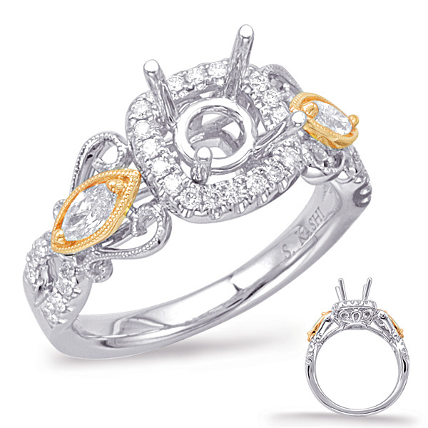 Rose & White Gold Halo Engagement Ring