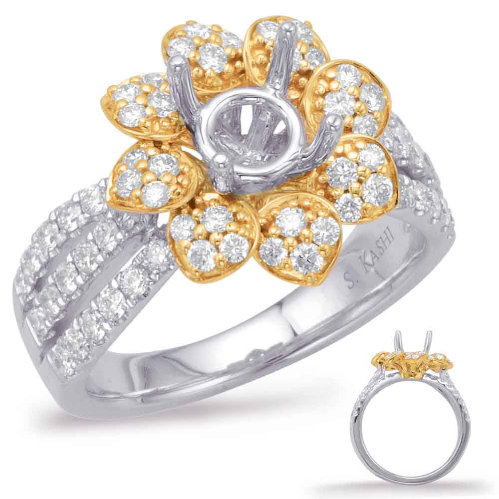 Yellow & White Gold Halo Engagement Rin