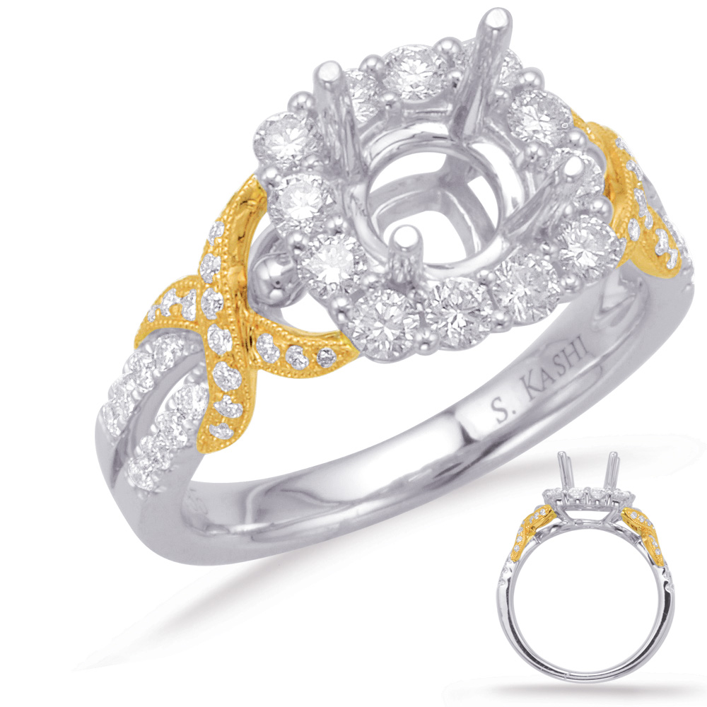Yellow & White Gold Halo Engagement Ring