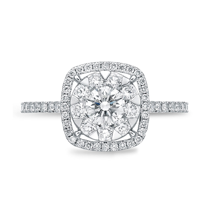 Bouquet Cushion Halo Engagement Ring .78ctw (.30 center)