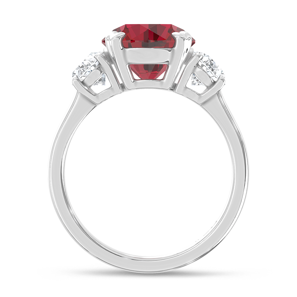 14K White Gold Lab Grown Diamond 6 Ct.Tw. Oval Shape Recrystalized Ruby Engagement Ring (Center 5 ct)