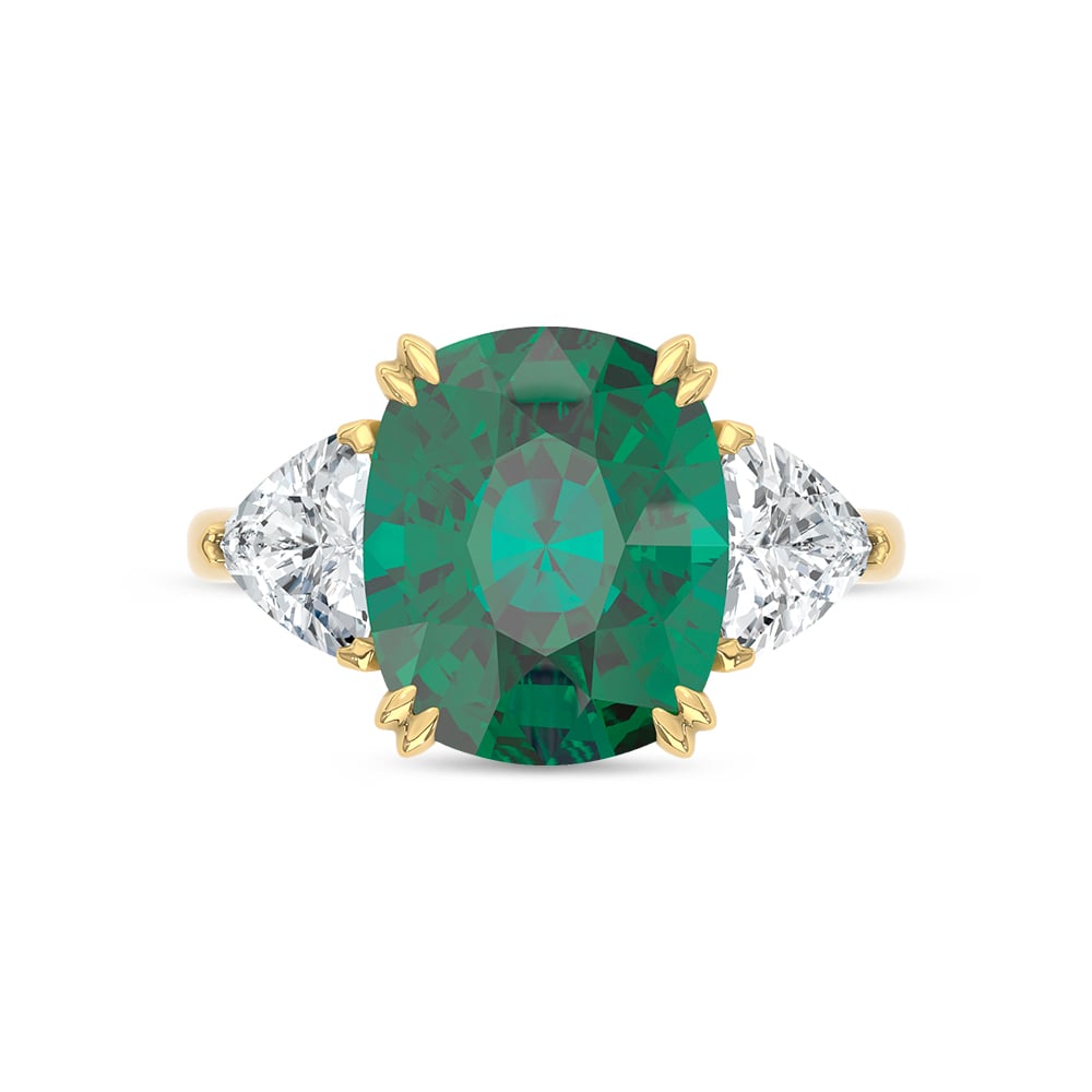14K Yellow Gold Lab Grown Diamond 7 1/2 Ct.Tw. Oval Shape Recrystalized Emerald Engagement Ring (Center 5 5/8 ct)