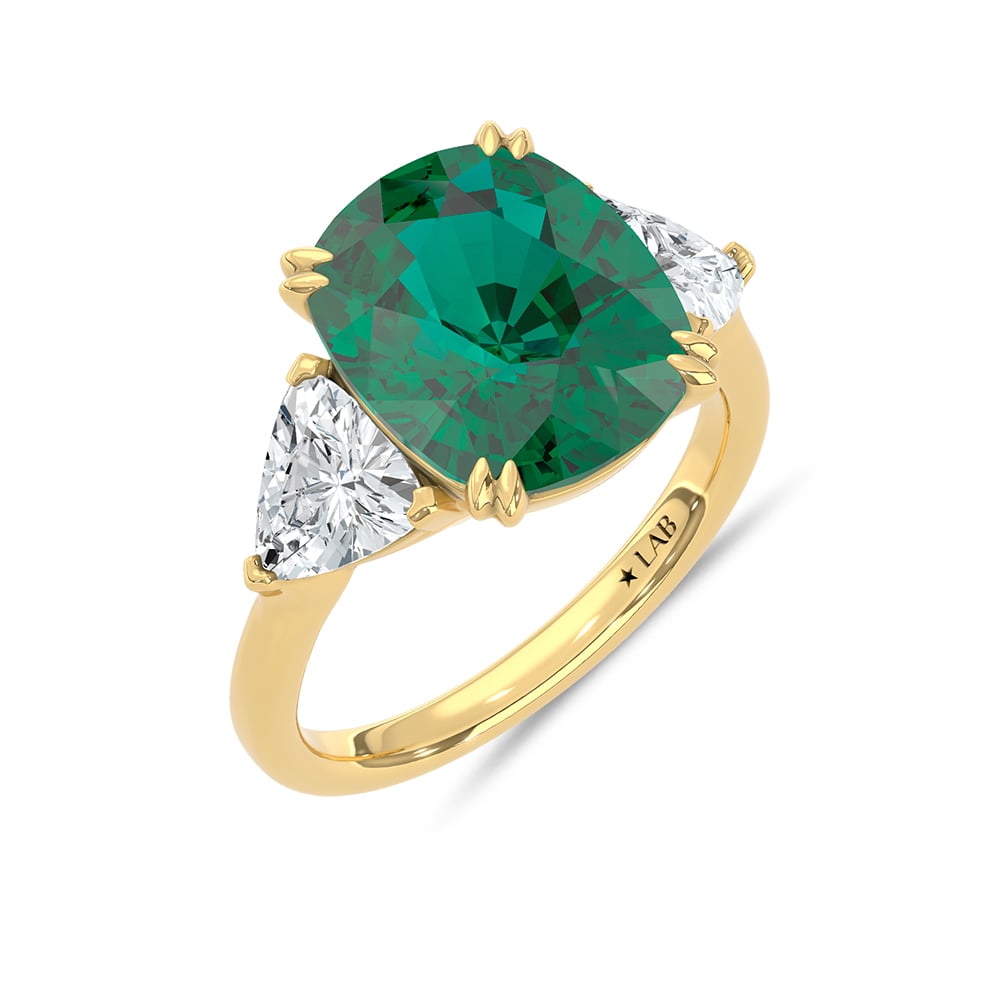 14K Yellow Gold Lab Grown Diamond 7 1/2 Ct.Tw. Oval Shape Recrystalized Emerald Engagement Ring (Center 5 5/8 ct)