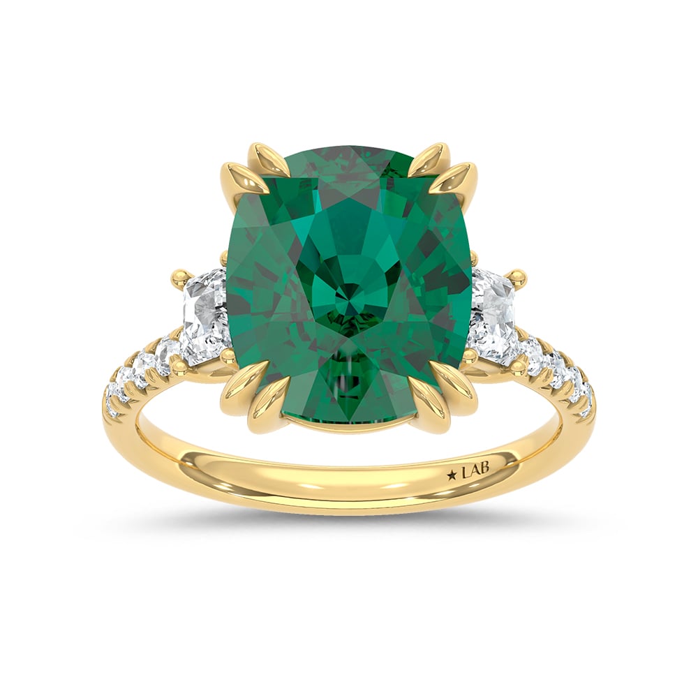 14K Yellow Gold Lab Grown Diamond 6 1/5 Ct.Tw. Oval Shape Recrystalized Emerald Engagement Ring (Center 5 5/8 ct)