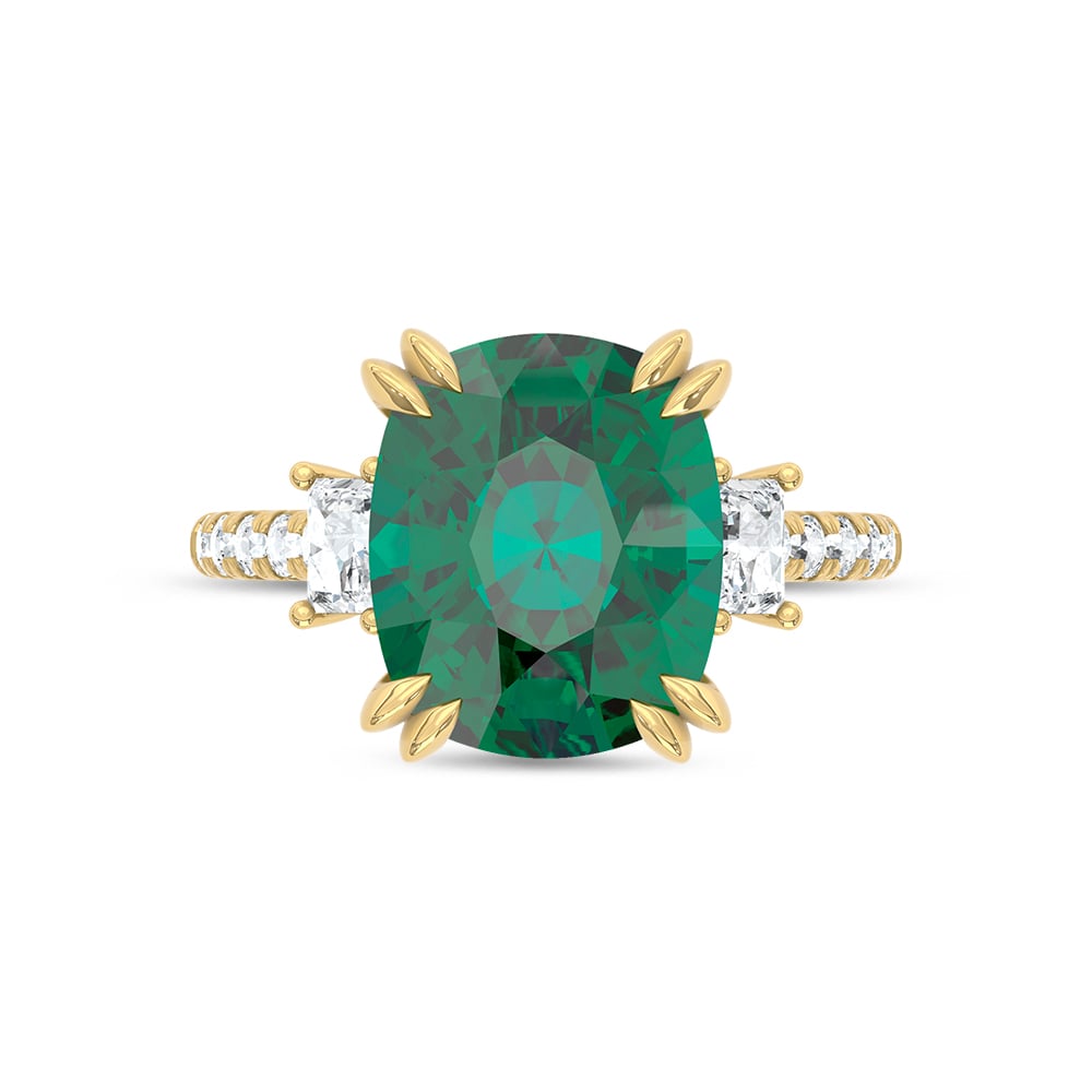 14K Yellow Gold Lab Grown Diamond 6 1/5 Ct.Tw. Oval Shape Recrystalized Emerald Engagement Ring (Center 5 5/8 ct)