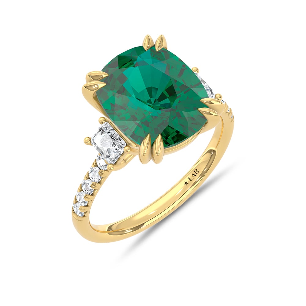 14K Yellow Gold Lab Grown Diamond 6 1/5 Ct.Tw. Oval Shape Recrystalized Emerald Engagement Ring (Center 5 5/8 ct)